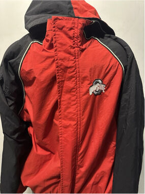 Vintage Red Oak Ohio State Buckeyes Hooded Jacket Coat Fleece Lined Mens XL